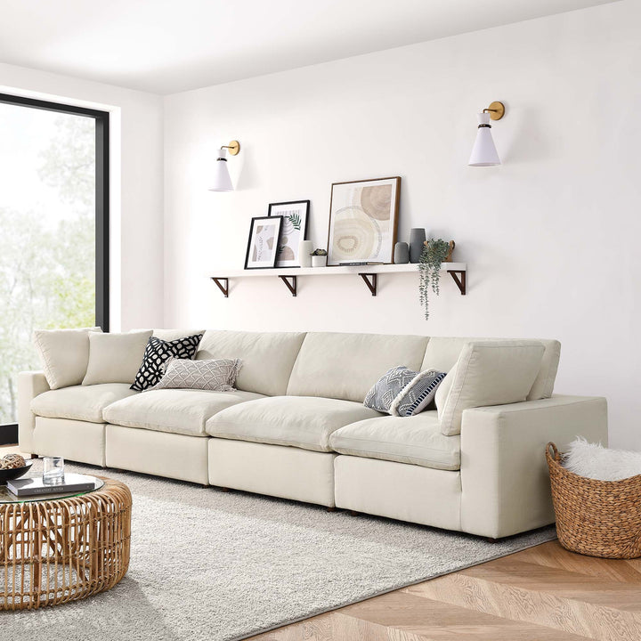 Commix 4 Piece Down Filled Overstuffed Sectional Sofa Set in Light Beige