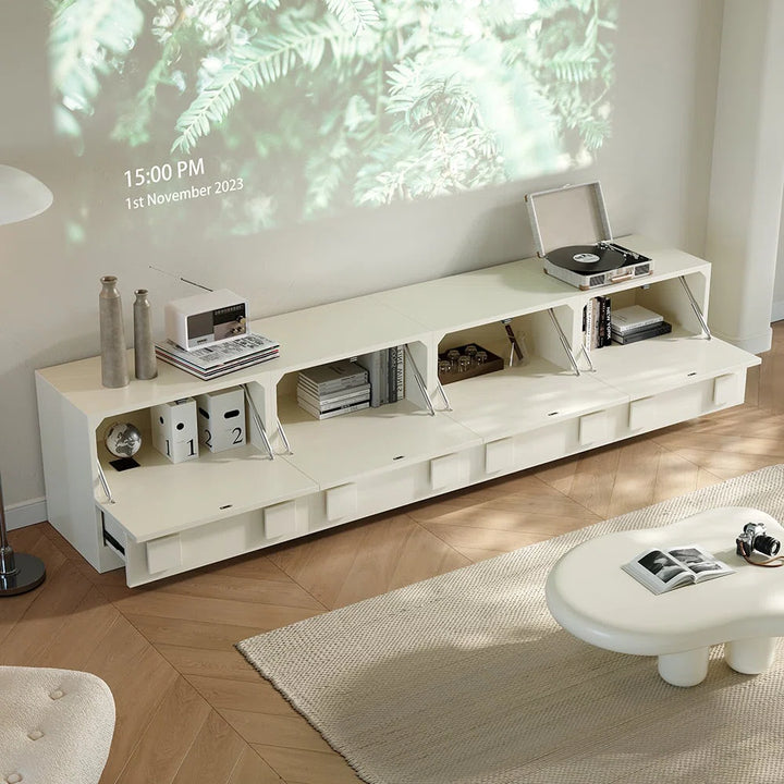 Hokku Designs Modern White Wood TV Stand With 4 Drawer Convert To Tall Media Cabinet For 80" Tvs