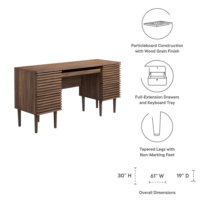 Ribbed Office Desk - Walnut