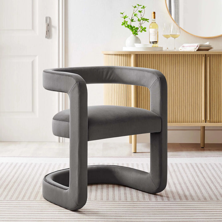 Wendal Barrel Performance Velvet Dining Chair - Storm Gray