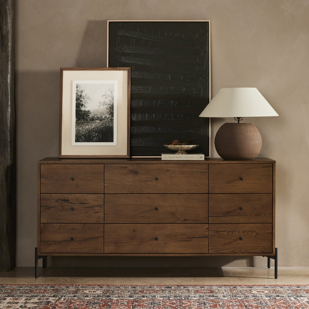 Warm Oak Dresser 9 Drawer