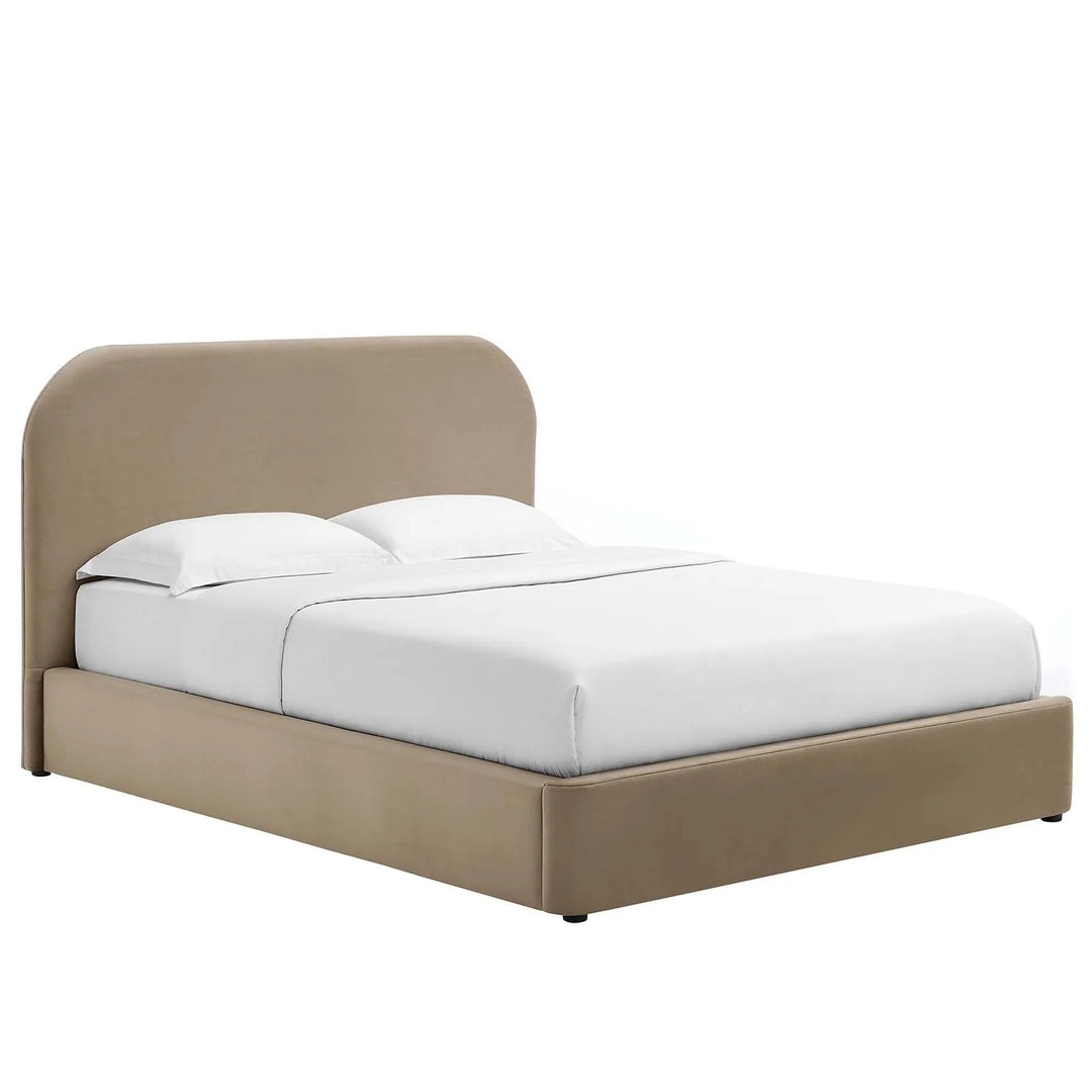 Kai Performance Velvet Curved King Platform Bed - Taupe