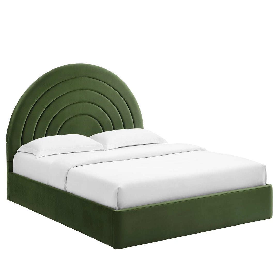 Sola Arched Performance Velvet King Platform Bed - Moss Green