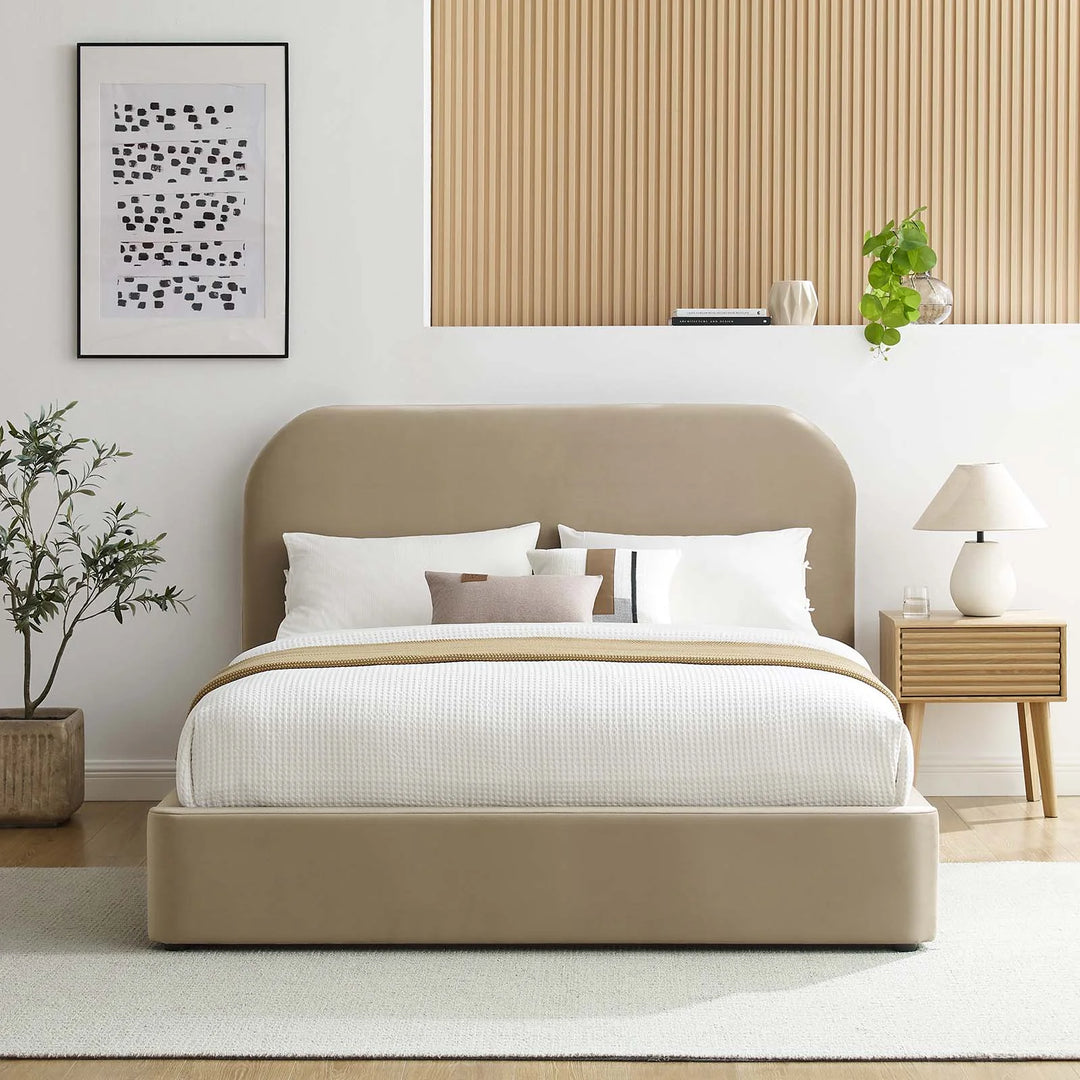 Kai Performance Velvet Curved King Platform Bed