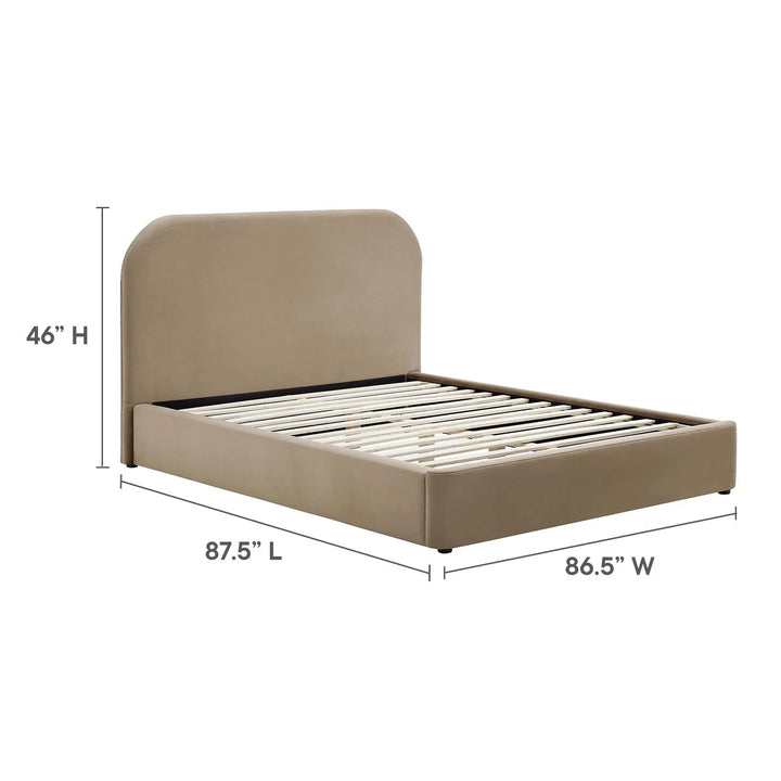 Kai Performance Velvet Curved King Platform Bed - Taupe