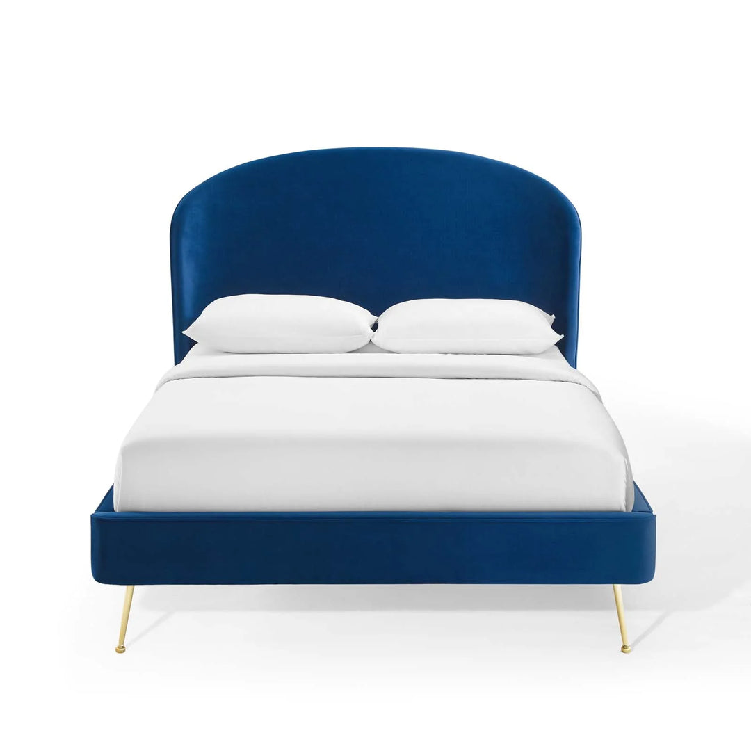 Rima Blue Velvet Platform Bed - Queen