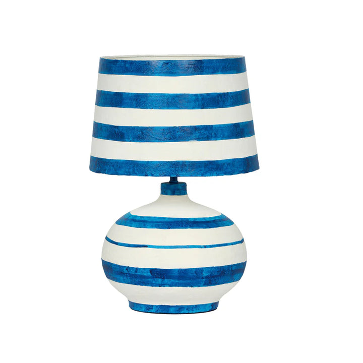 Santorini Blue Striped Papier Mache Table Lamp