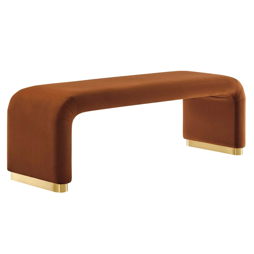 Dell Performance Velvet Waterfall Long Bench - Brass Rust