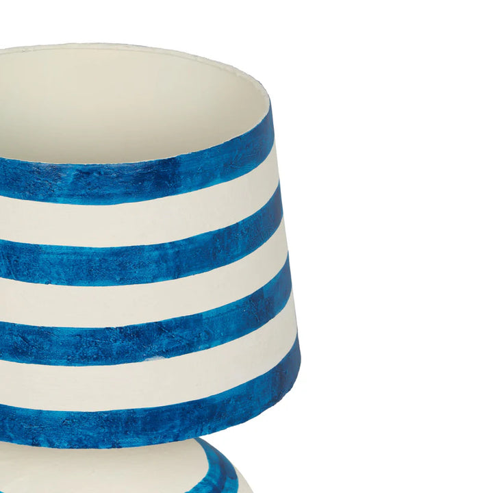 Santorini Blue Striped Papier Mache Table Lamp