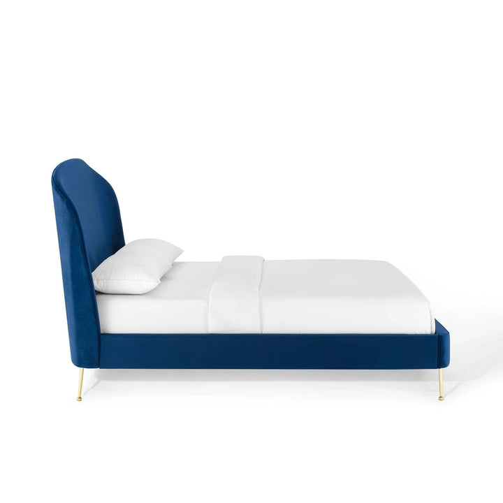 Rima Blue Velvet Platform Bed - Queen