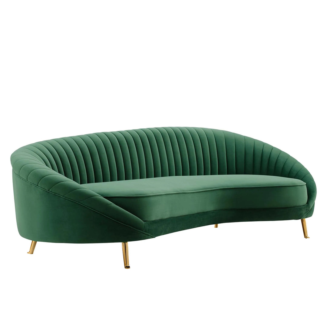 Kimber Channel Tufted Performance Velvet Sofa - Emerald