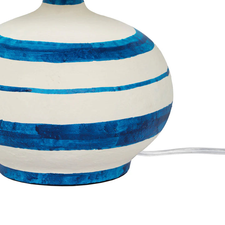 Santorini Blue Striped Papier Mache Table Lamp