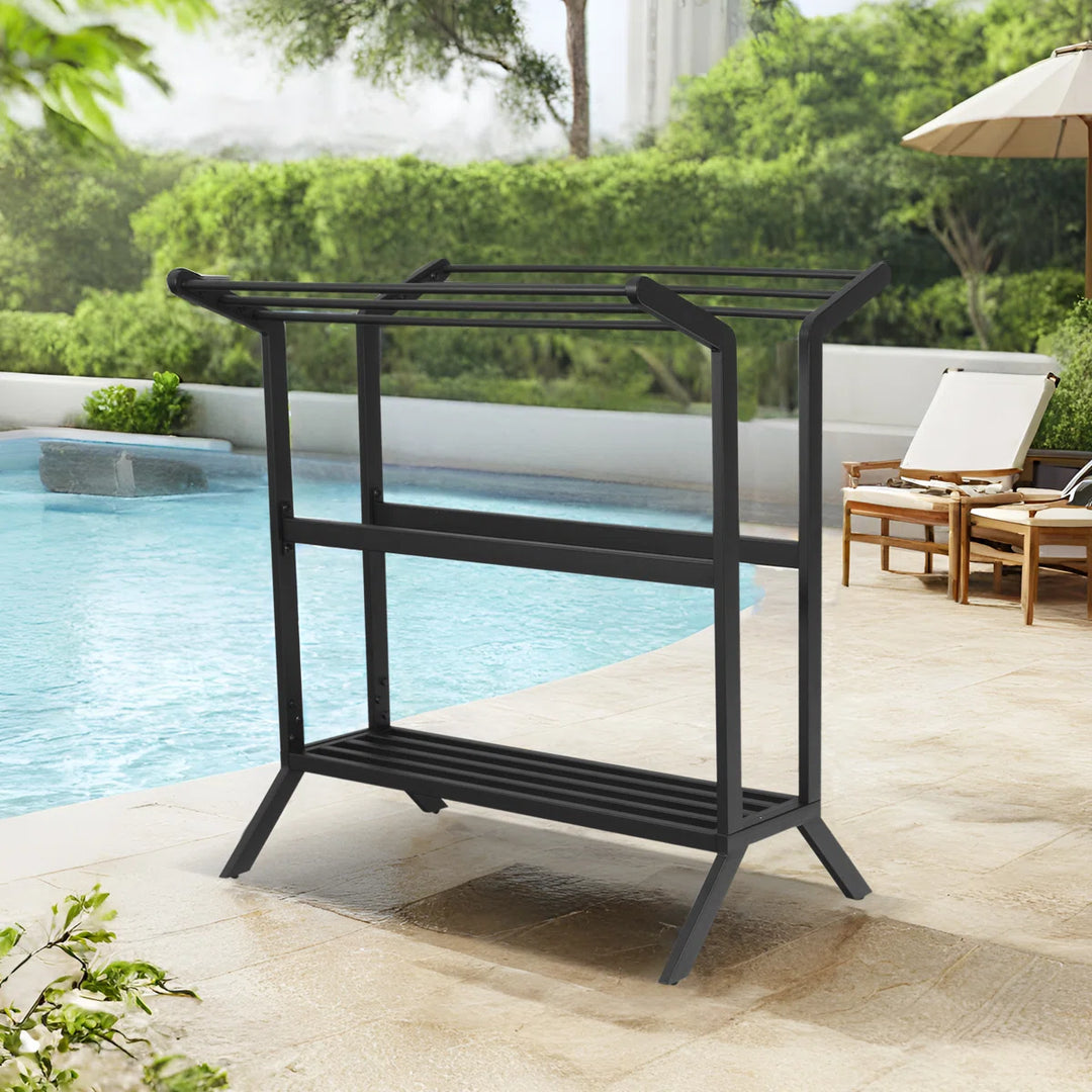 6 Freestanding Towel Rack, Metal Float Holder, Pool Float Storage, Poolside Organizer