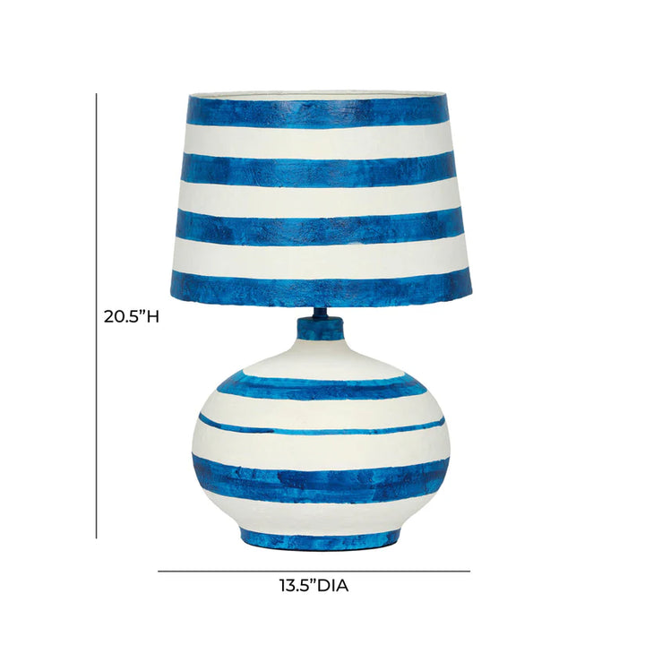 Santorini Blue Striped Papier Mache Table Lamp