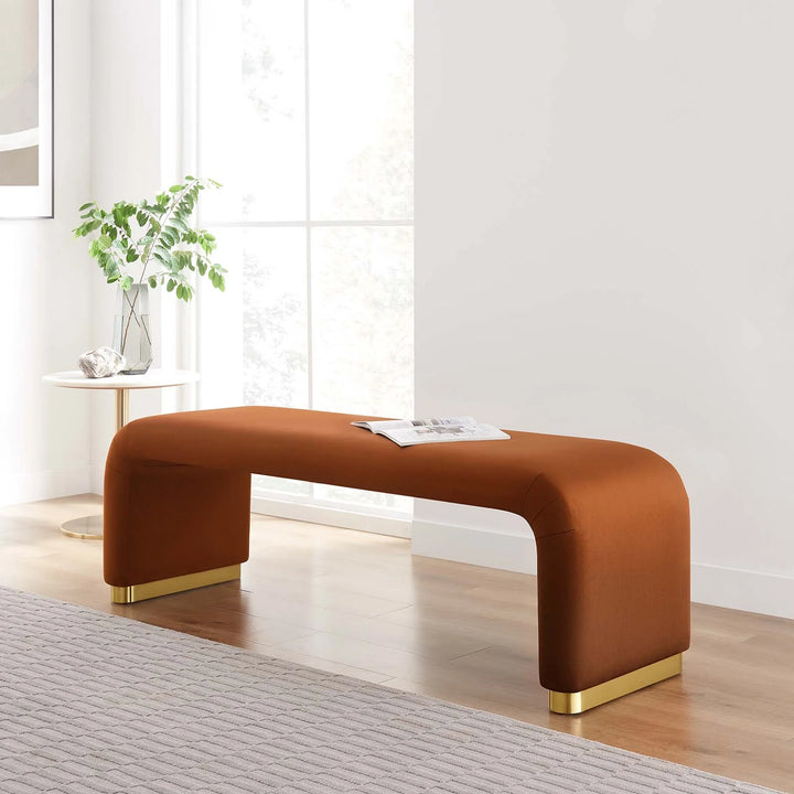 Dell Performance Velvet Waterfall Long Bench - Brass Rust