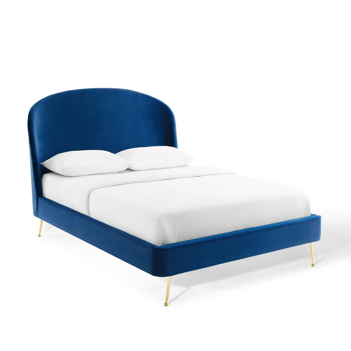 Rima Blue Velvet Platform Bed - Queen