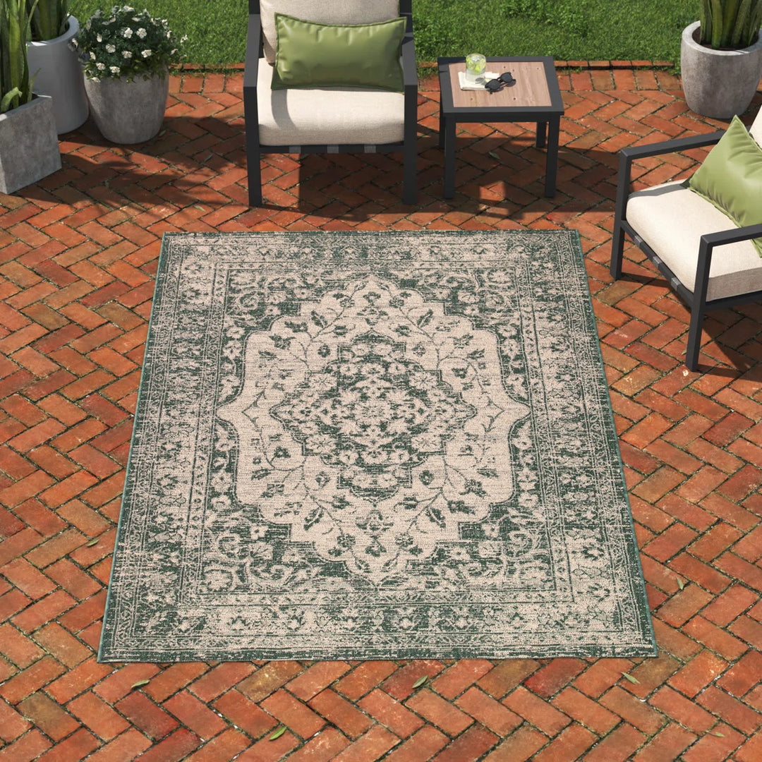 Flynt Oriental Beige/Dark Green Indoor / Outdoor Area Rug