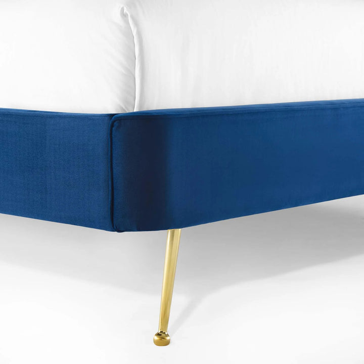 Rima Blue Velvet Platform Bed - Queen