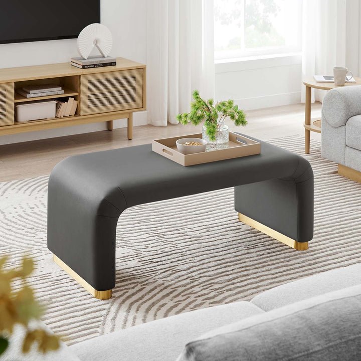 Dell Performance Velvet Waterfall Ottoman - Brass Storm Gray