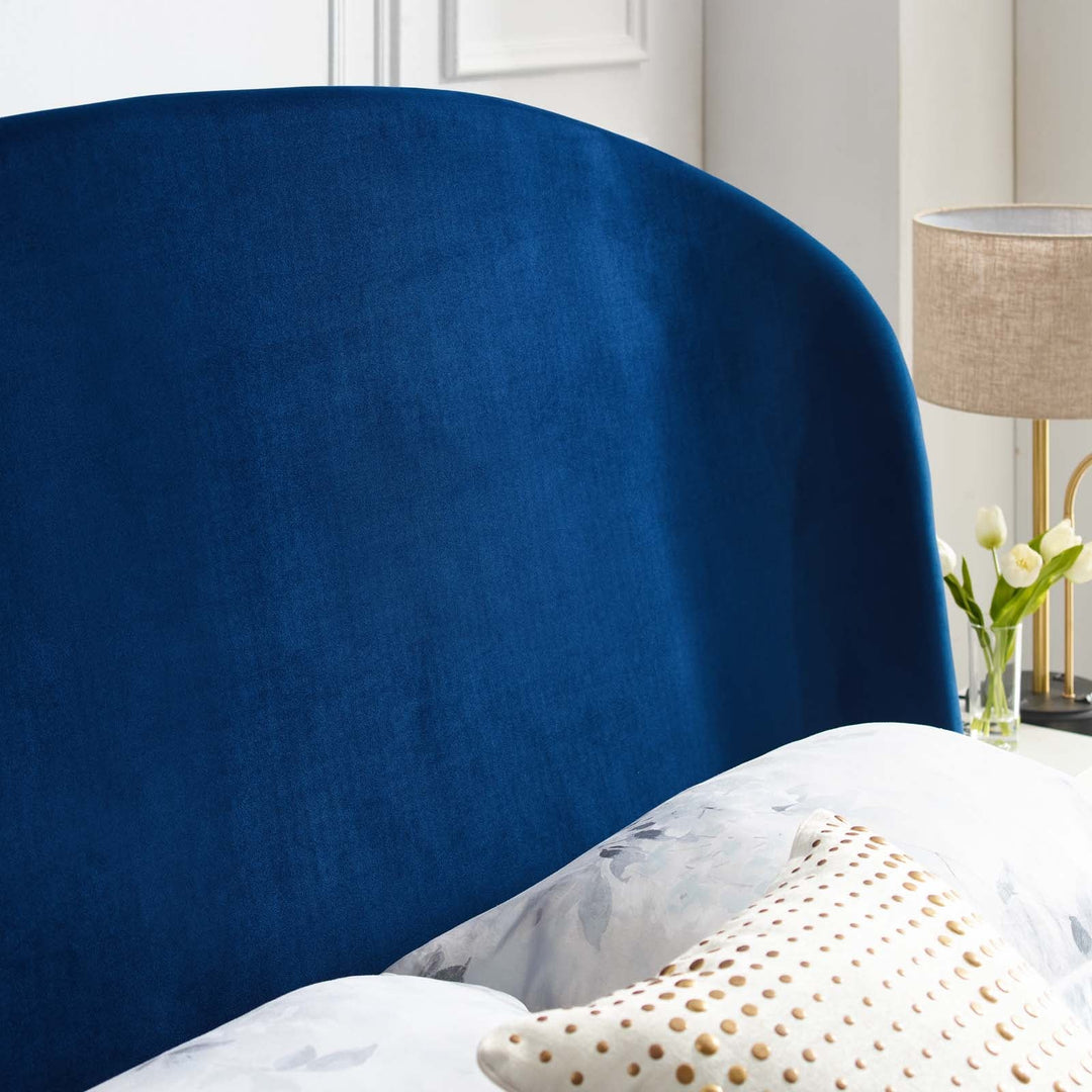 Rima Blue Velvet Platform Bed - Queen