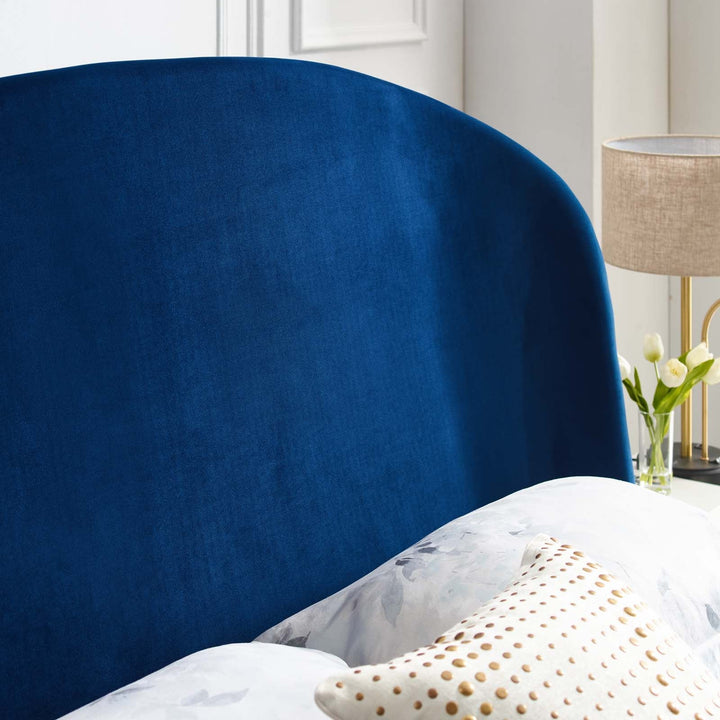 Rima Blue Velvet Platform Bed - Queen