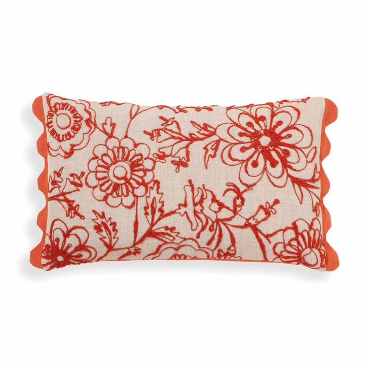 Motif Embroidered Orange Cotton Pillow - 20" x 12"