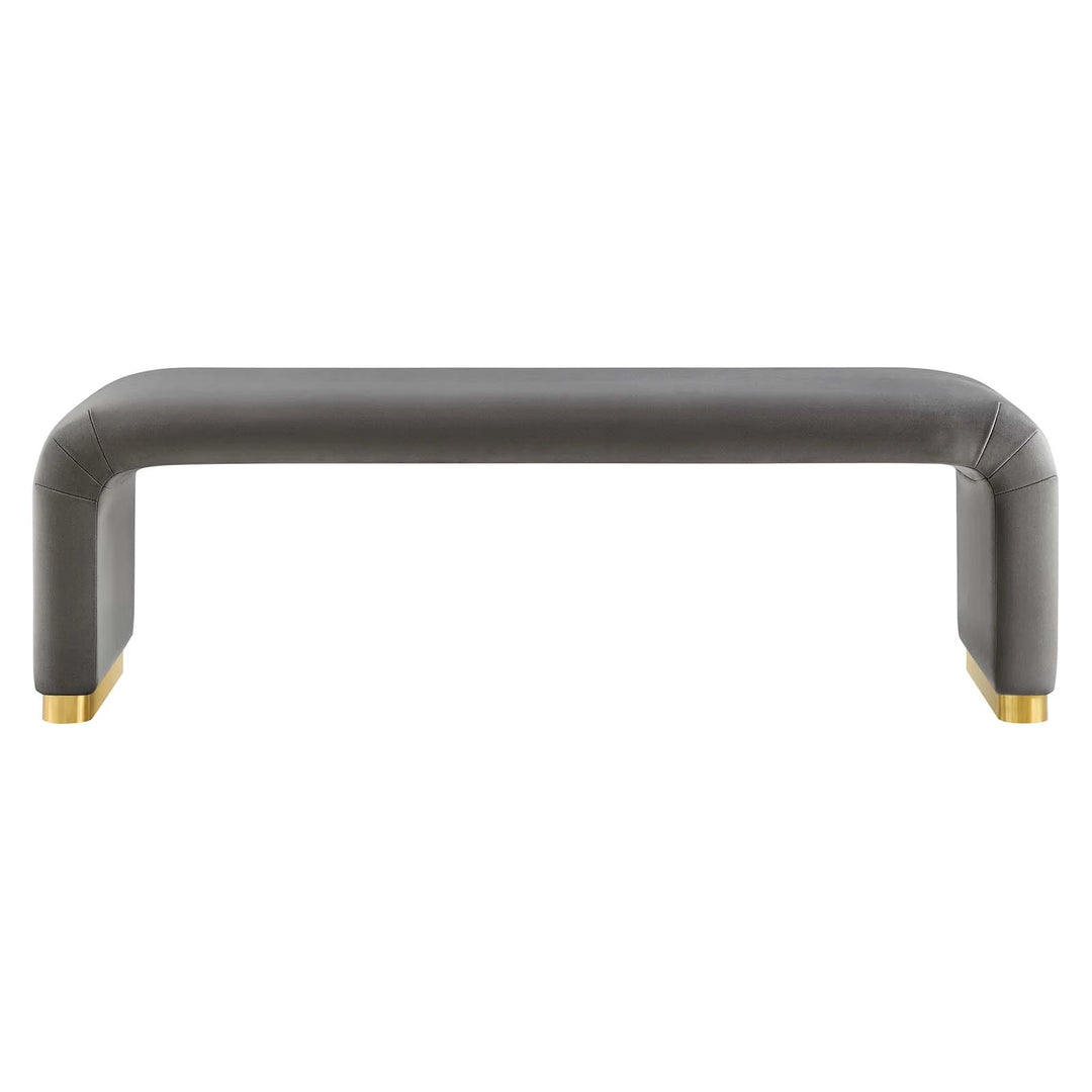 Dell Performance Velvet Waterfall Long Bench - Brass Storm Gray