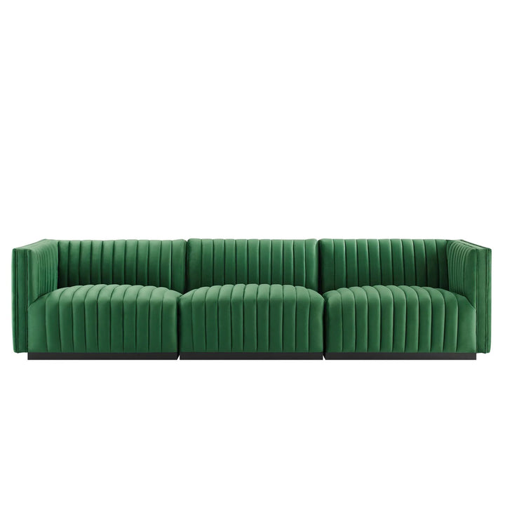 Collin Channel Tufted Performance Velvet Sofa - Black Emerald