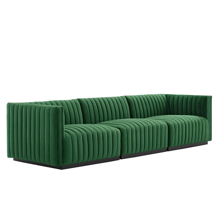 Collin Channel Tufted Performance Velvet Sofa - Black Emerald