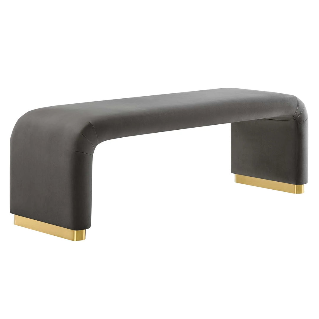 Dell Performance Velvet Waterfall Long Bench - Brass Storm Gray