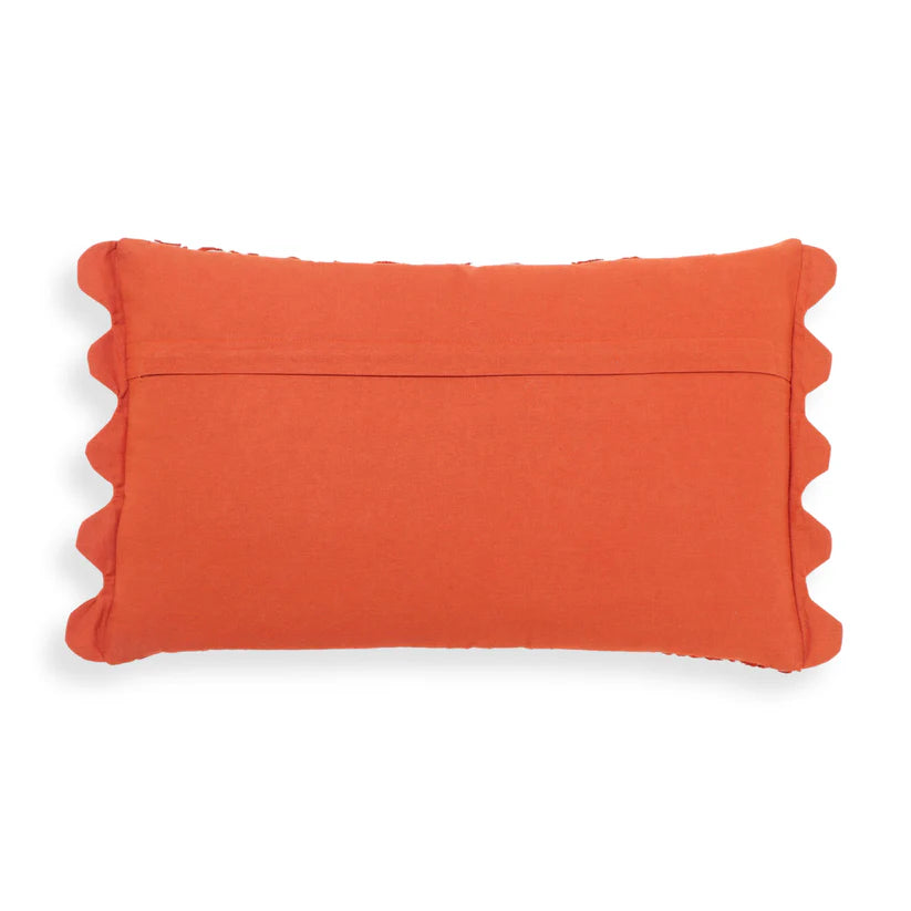 Motif Embroidered Orange Cotton Pillow - 20" x 12"