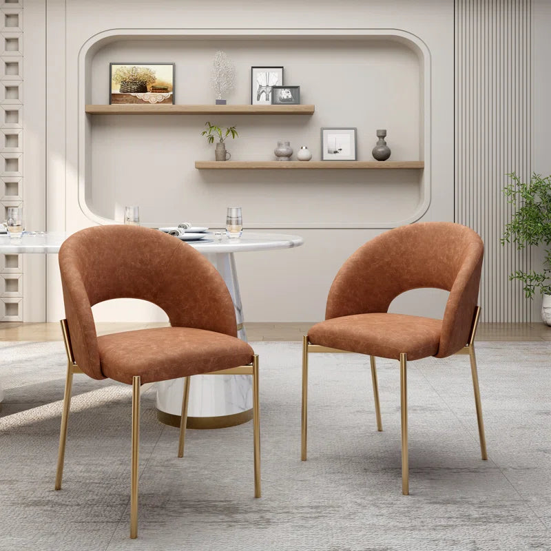 Morden Pu Leather Dining Chairs With Metal Legs (set Of 2)