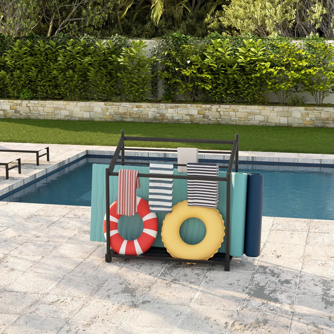Freestanding Metal Pool Towel Stand Stepped Towel Rack Poolside Organizer
