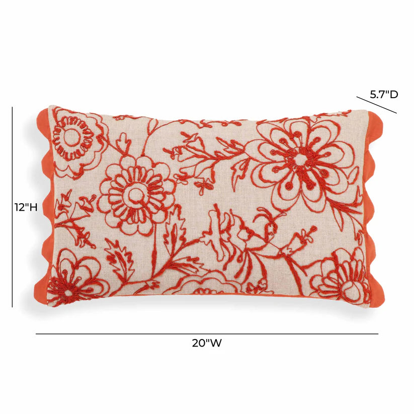 Motif Embroidered Orange Cotton Pillow - 20" x 12"