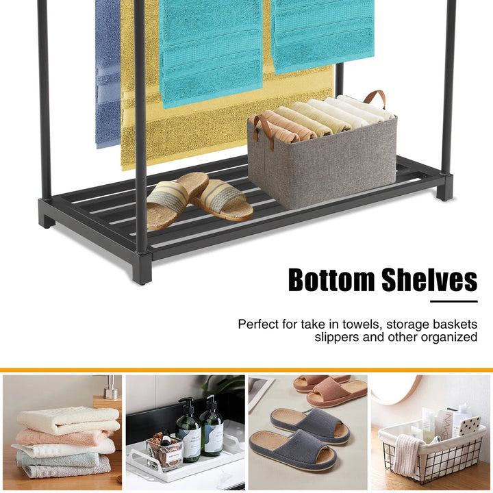 Freestanding Metal Pool Towel Stand Stepped Towel Rack Poolside Organizer