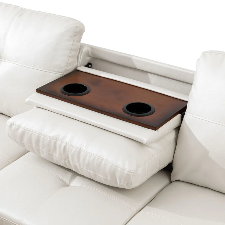 97.5" 3-Pieces Faux Leather Sectional With Storage Ottoman, Cupholders