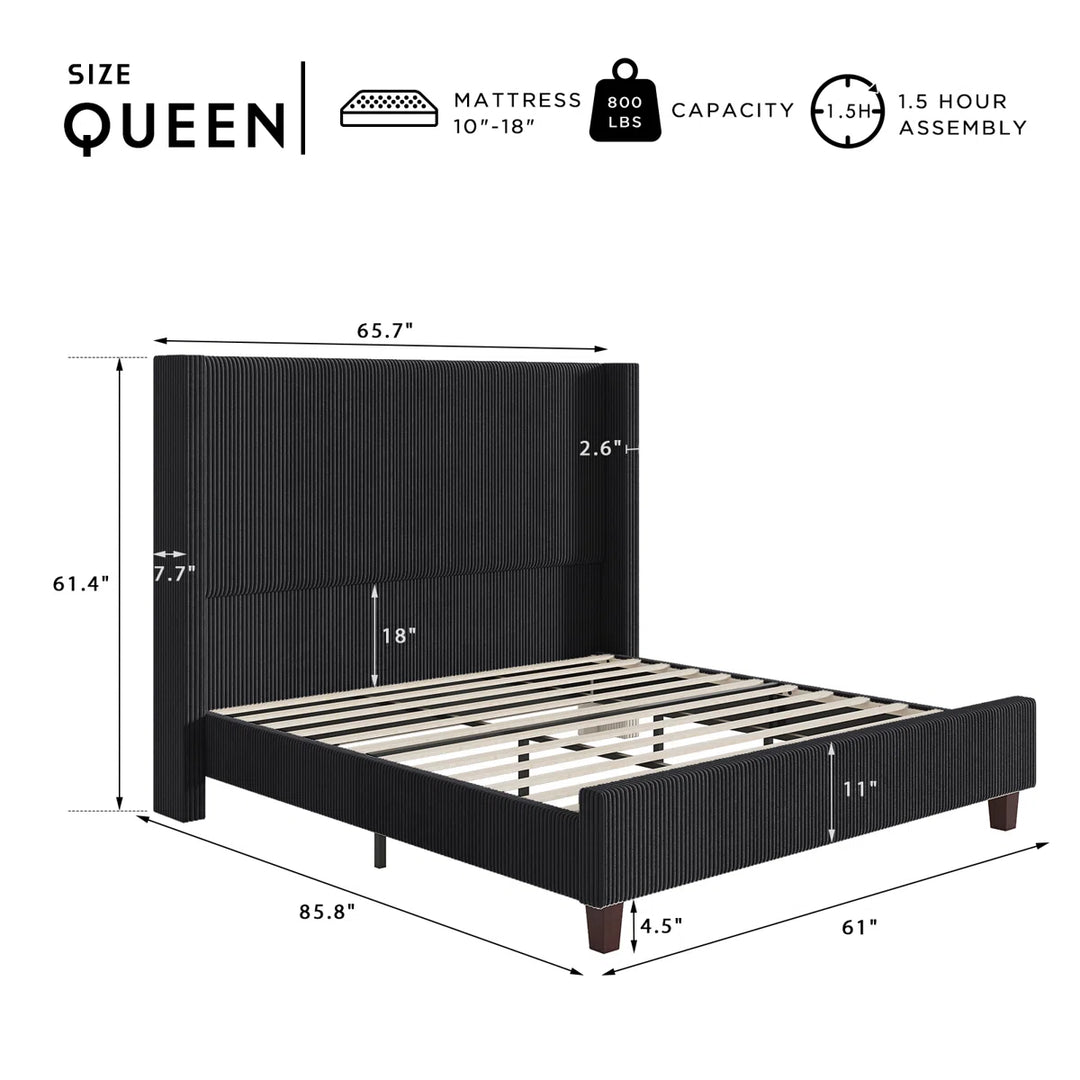 Dunwoody Upholstered Wingback Platform Bed
