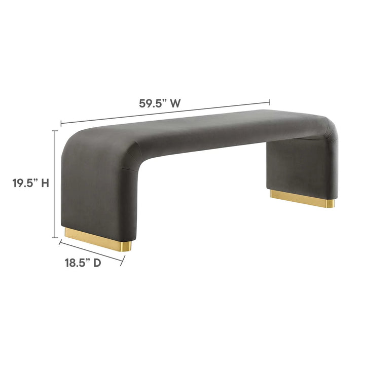 Dell Performance Velvet Waterfall Long Bench - Brass Storm Gray