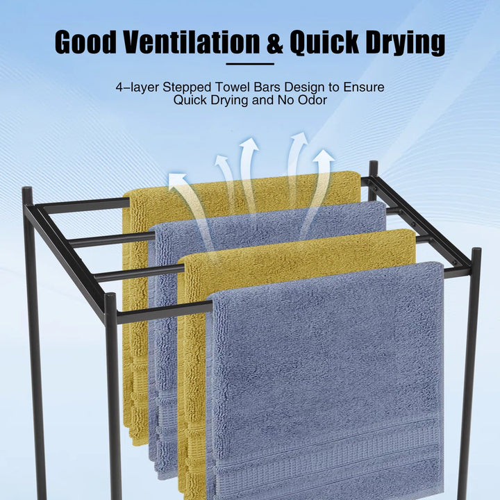 Freestanding Metal Pool Towel Stand Stepped Towel Rack Poolside Organizer