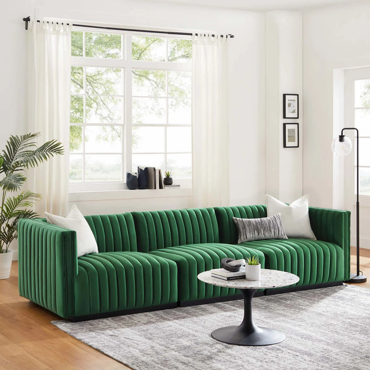 Collin Channel Tufted Performance Velvet Sofa - Black Emerald