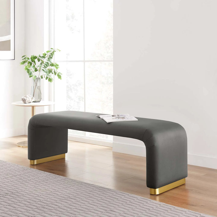 Dell Performance Velvet Waterfall Long Bench - Brass Storm Gray