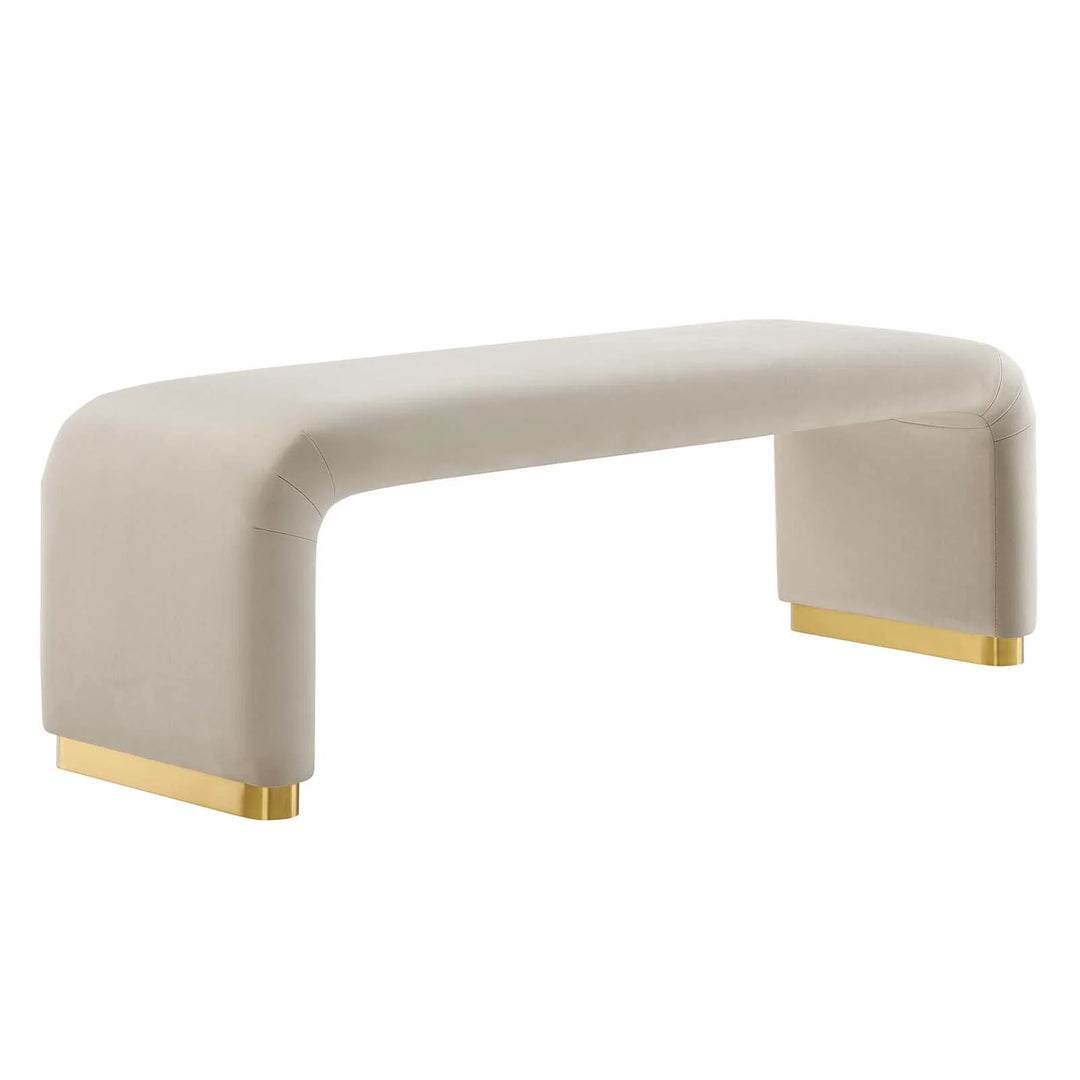 Dell Performance Velvet Waterfall Long Bench - Brass Almond