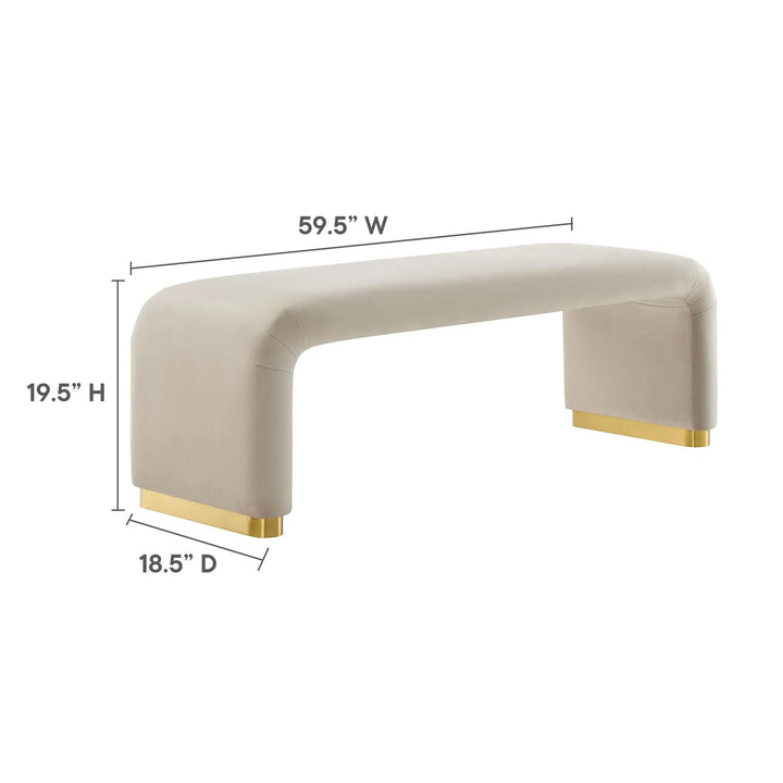 Dell Performance Velvet Waterfall Long Bench - Brass Almond