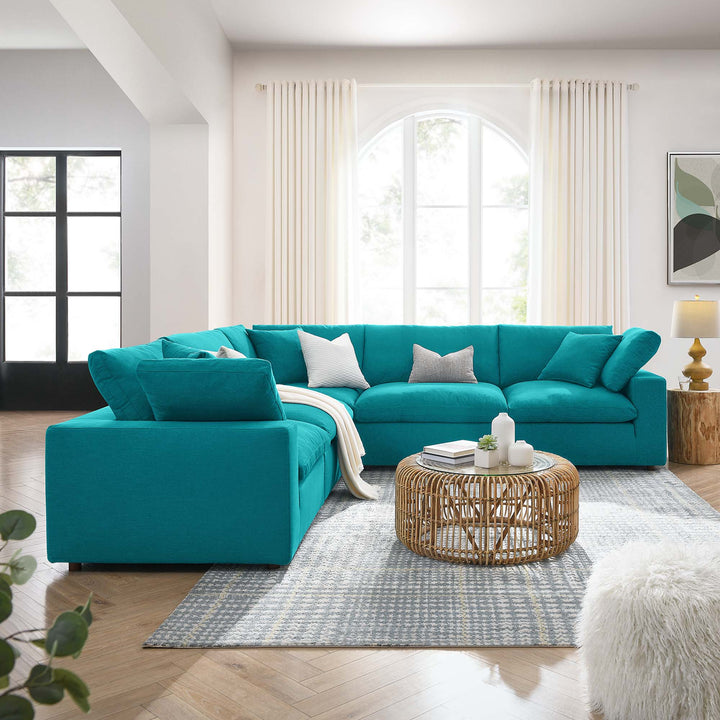 Canon Down Filled Overstuffed 5 Piece Sectional Sofa - Teal