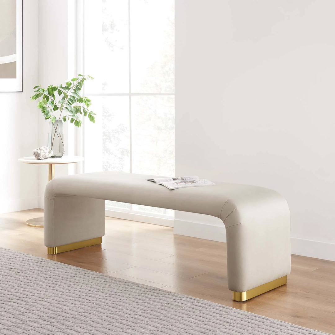 Dell Performance Velvet Waterfall Long Bench - Brass Almond