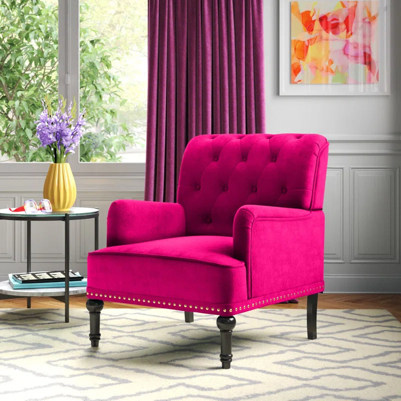 Jakub 28.5" W Velvet Tufted Polyester Armchair with Nailhead Trim