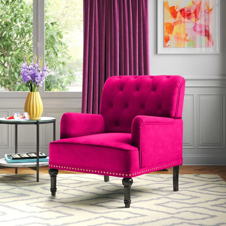 Jakub 28.5" W Velvet Tufted Polyester Armchair with Nailhead Trim