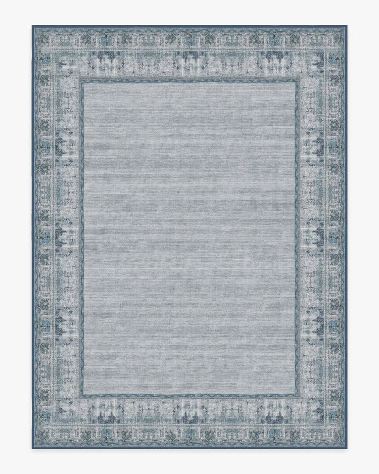 Vintage Daisy Bordered Blue Flatwoven Rug