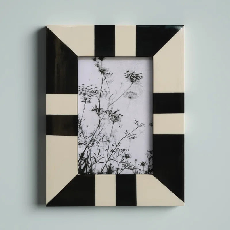 7"Lx0.5"Wx9"H Resin Geometric Photo Frame, Black/White Finish for Stylish Table Top or Wall Picture Display and Modern Home Decor Accessory