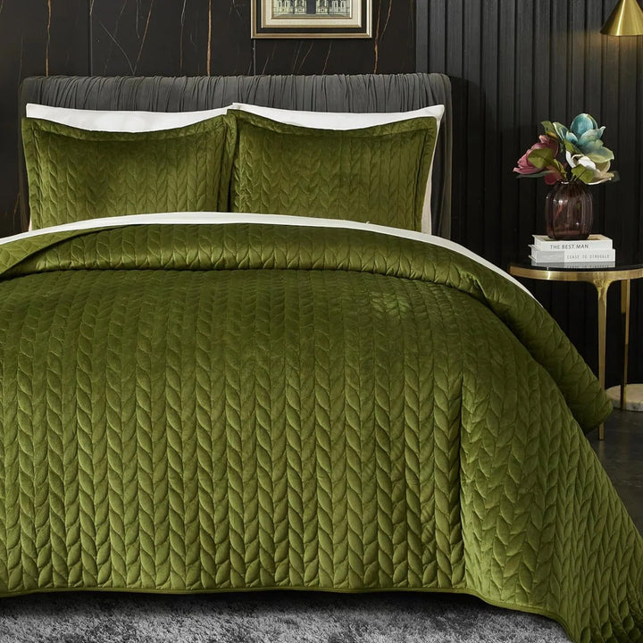 Queen Velvet Quilt Set with 2 Pillow Shams